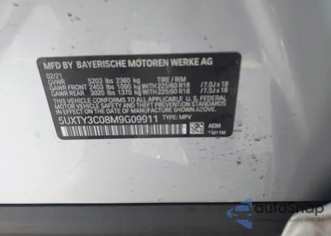 2021 BMW X3 Sdrive30I z USA, uszkodzony, nr VIN 5UXTY3C08M9G09911